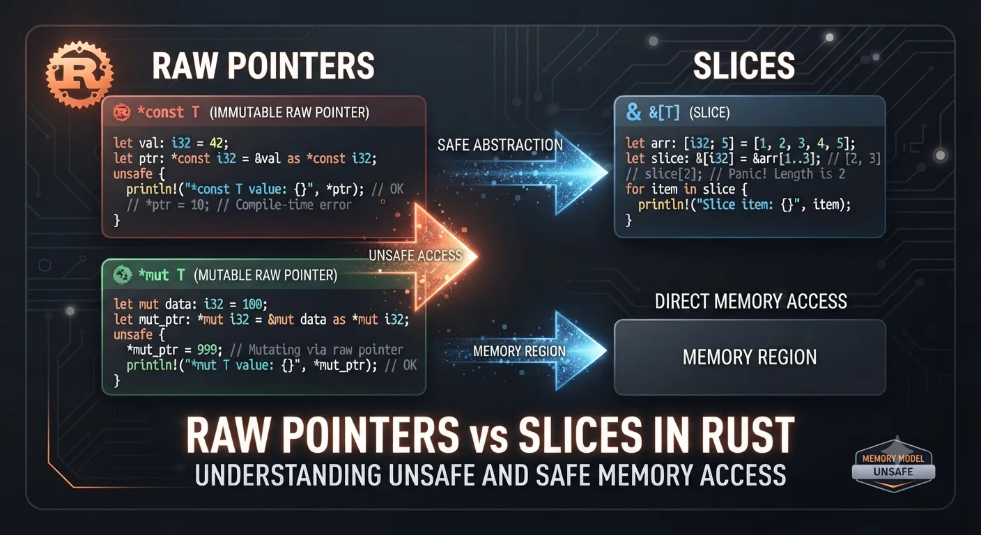 Thao tác an toàn với Raw Pointers (*const T, *mut T) và Slices trong Rust