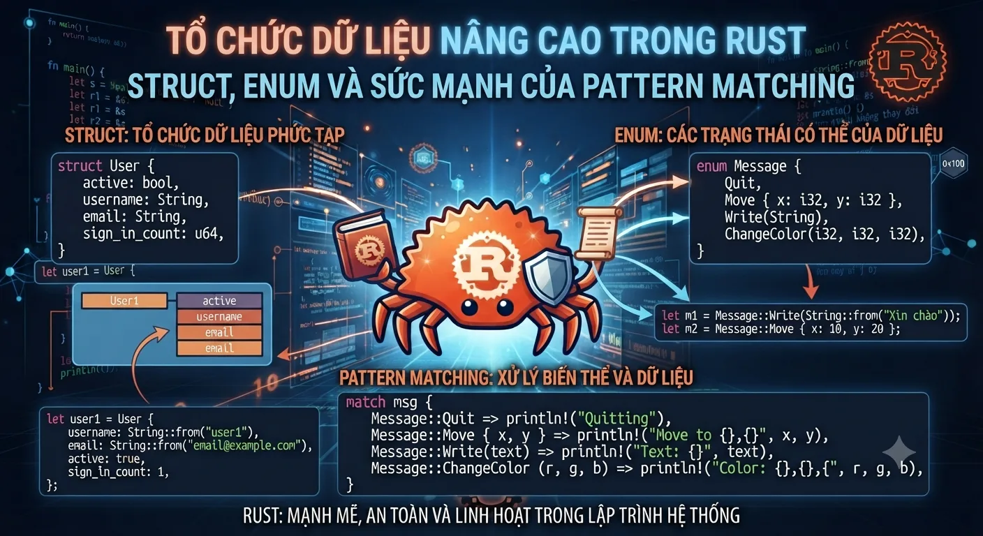 Tổ Chức Dữ Liệu Nâng Cao Trong Rust: Struct, Enum Và Sức Mạnh Của Pattern Matching